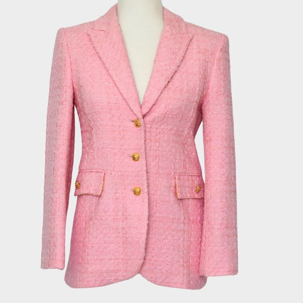 ZARA Women's Tweed Textured Weave Pink Blazer Size XS